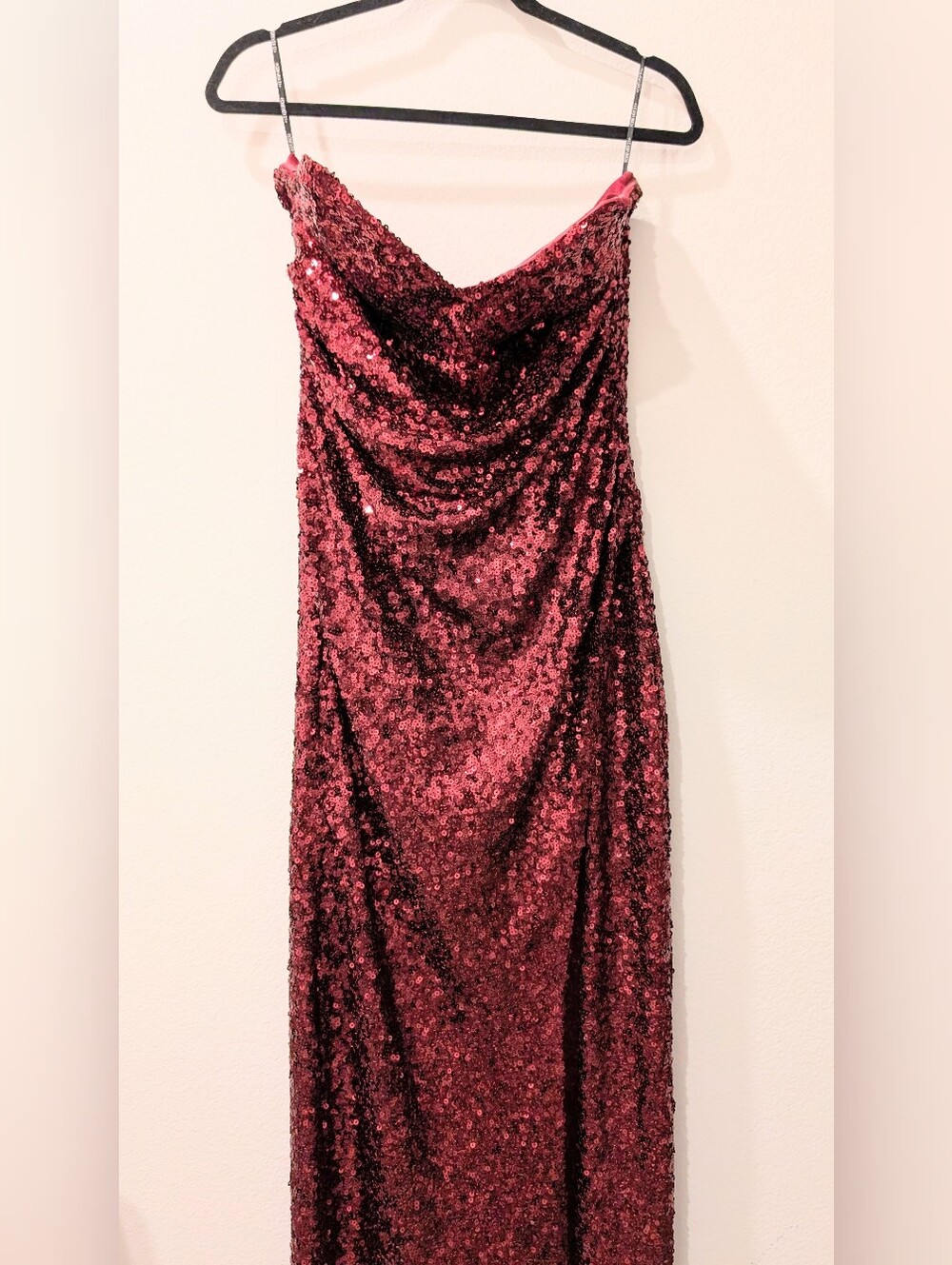 Womens Burgundy Sequin Slip Dress
